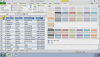 A screenshot of a database on Excel