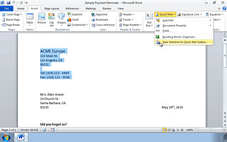 Microsoft Word 2010: Inserting Content Using Quick Parts - Image 2